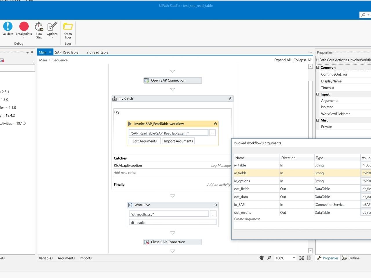 Extract SAP Table with BAPI RPA Component UiPath Connect
