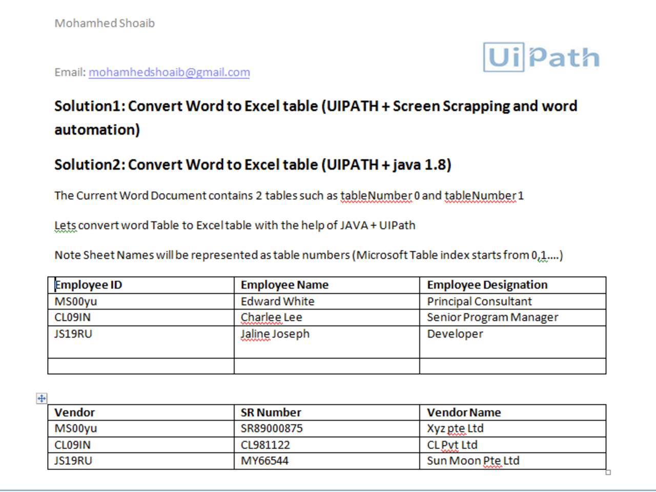  Export Word Table To Excel RPA Component UiPath Connect