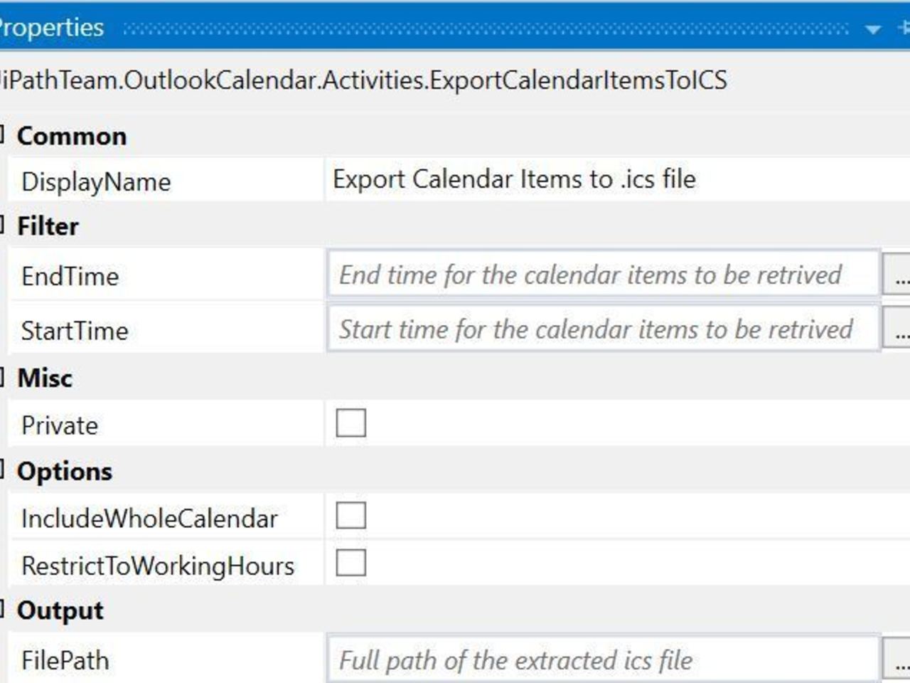 Outlook Calendar Activities RPA Component UiPath Connect